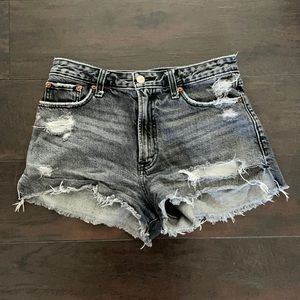 black acid wash denim shorts